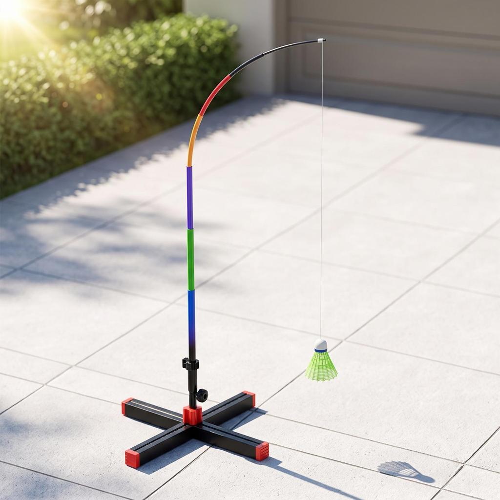 Solo Badminton Practice Device with Elastic Pole Portable for Outdoor, Beginners