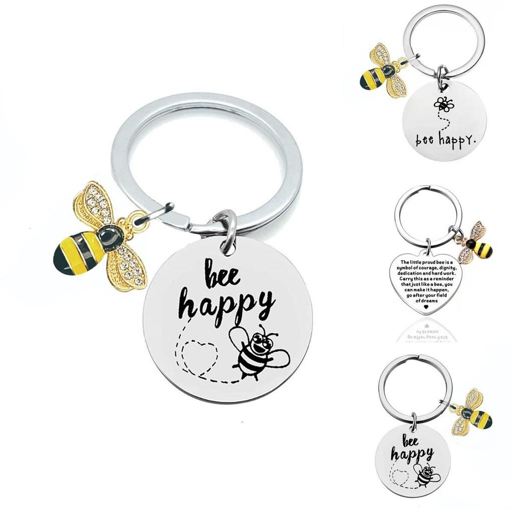 Elegant Stainless Steel Bee Happy Keychain Perfect Gift For Friends And Teachers