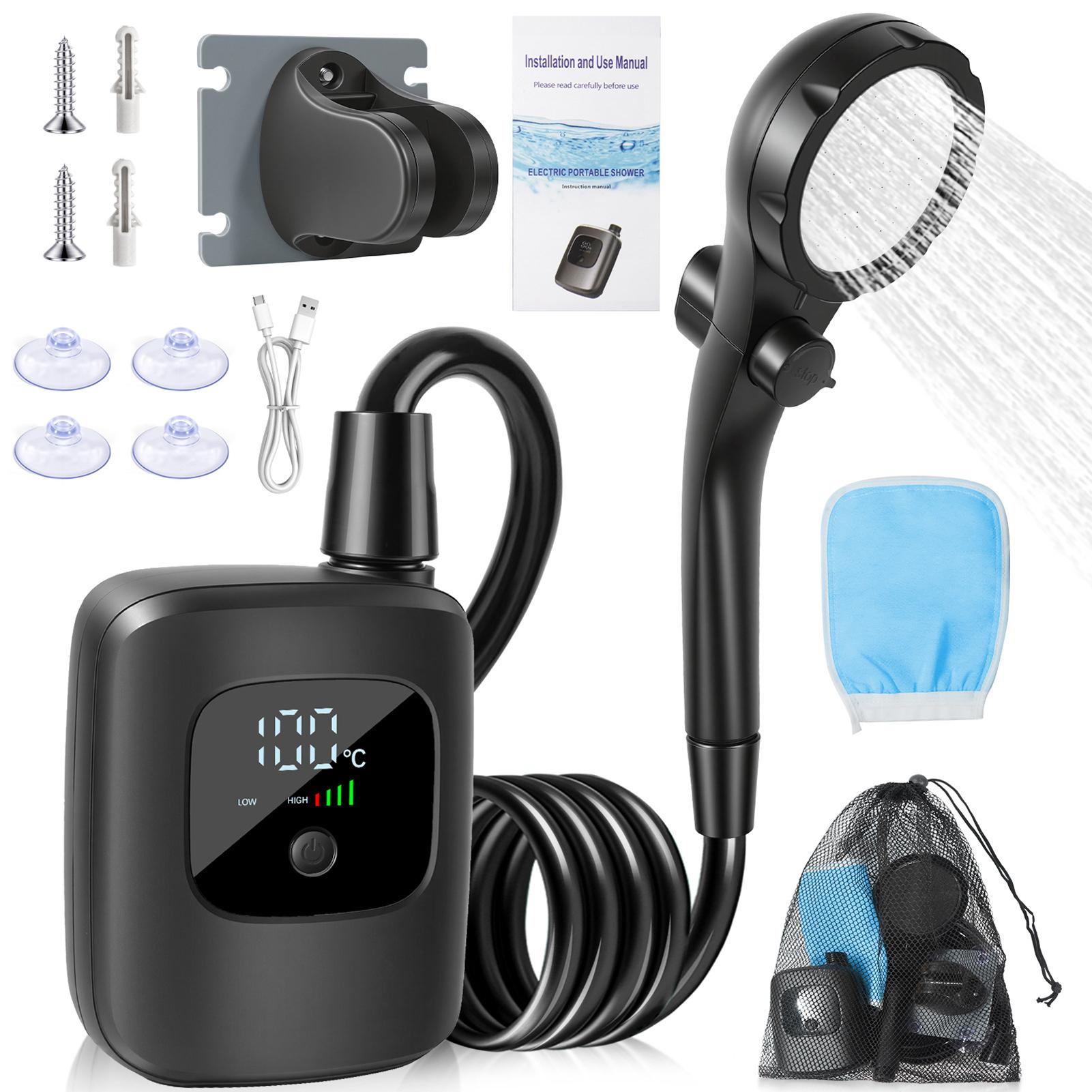 

Portable Electric Shower, Outdoor Shower Pump with 120,180 Minutes Working Time, 2- Water Adjustment, Detachable Design, Easy to Carry, Rech
