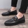 Fashion Men's Trendy Designer Classic Loafers Metal Chain Mens Slip-on Casual Leather Shoes