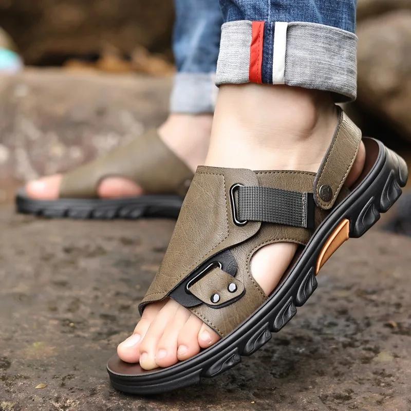 Modă Sandale Clasice pentru Bărbați Slip on de Vară Sandale de Piele Papuci Bărbați Outdoor Casual Sandale Ușoare Negru Pantofi de Apă Sandalias