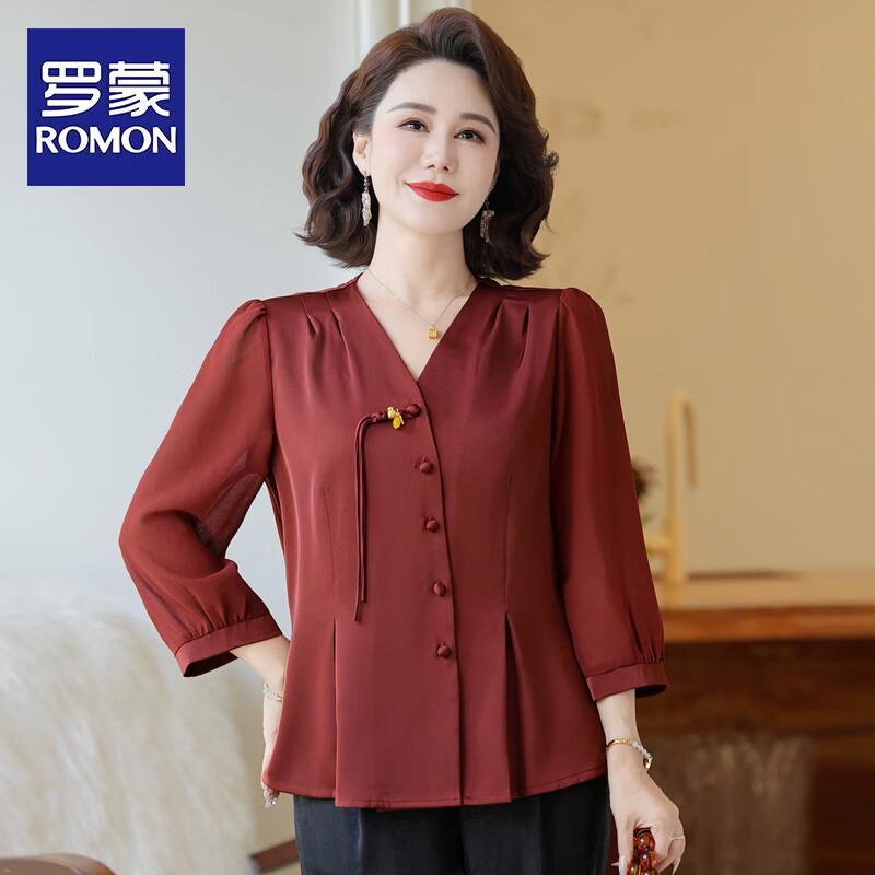 ROMON Women s New Chinese Style V-neck Summer Shirt 3XL