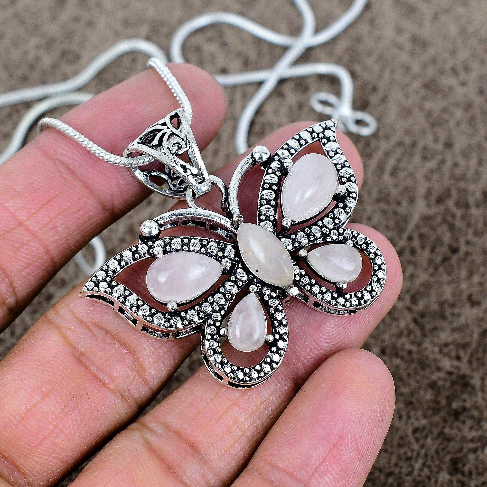 

Rose Quartz Gemstone Handmade 925 Sterling Silver Jewelry Pendant 1.65 KKG-306