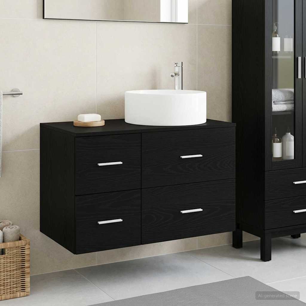Bathroom Furniture Set 2 Pieces Black Oak Engineered Wood