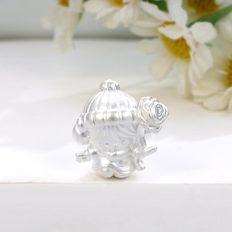 Sterling Silver 999 Hello Kitty Flower Girl Beaded Charm Accessory