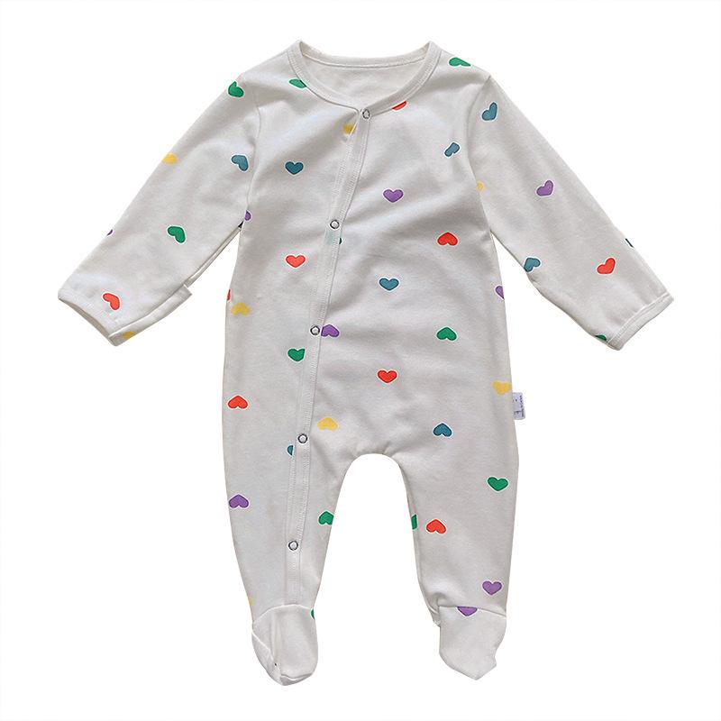 2025 Spring Newborn Colorful Heart Footed Romper Snap-Front Bodysuit