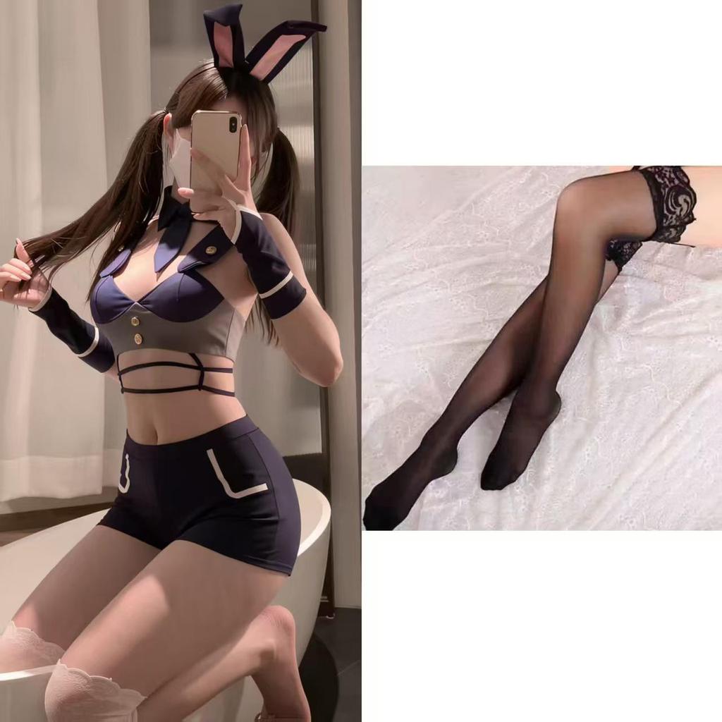 Sexy Bunny Girl Police Uniform Crotchless Lingerie Set Pajamas