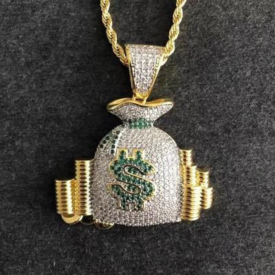Hip Hop Ice Out Dollar Geldbeutel Halskette Glänzender Zirkonia Geldbörse Anhänger für Männer Frauen Hip Hop Rock Rap Coole Schmuckstücke