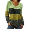 Women's Color Blocked Casual Fashion Long Sleeved V-neck T-shirt Top