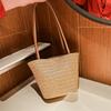 Woven Straw Bucket Bag Solid Color Shoulder Bag Portable Summer Beach Tote  Streetwear