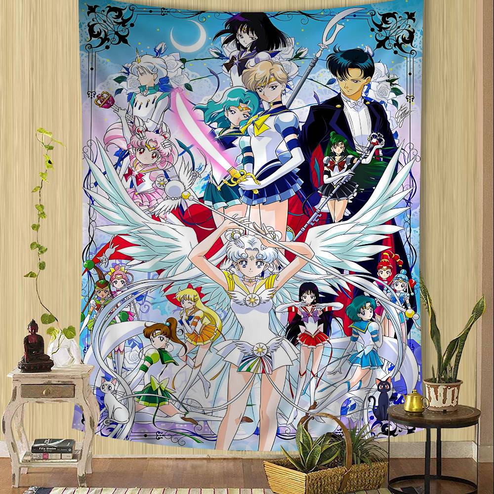 Anime SSailor Lovely MMoon Tapestry Art Printing Japanese Wall Tapestry Anime Wall Hanging Home Decor