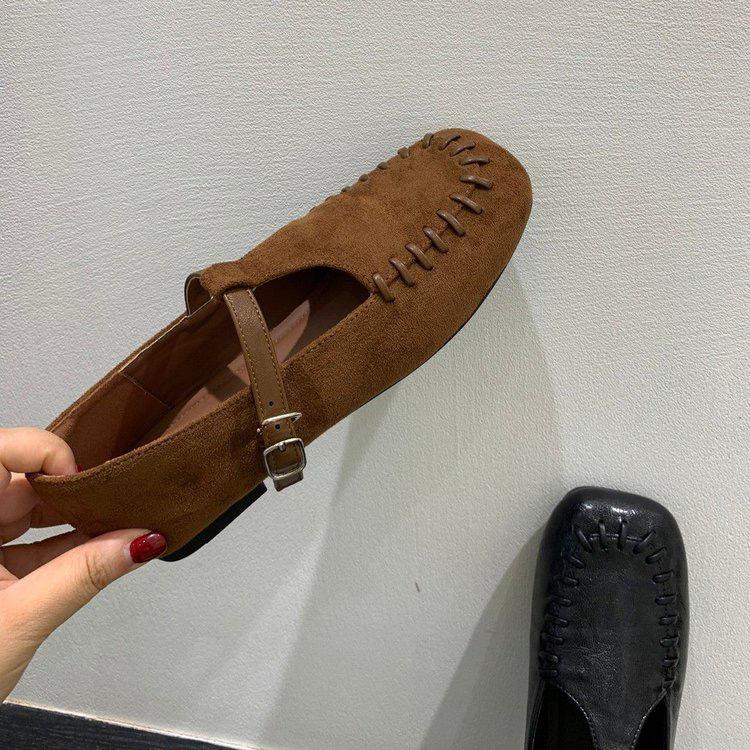 Sheepskin version~ French retro round head suede Mary Jane single shoes women's 2025 new two-wear light mouth flat-soled single shoes