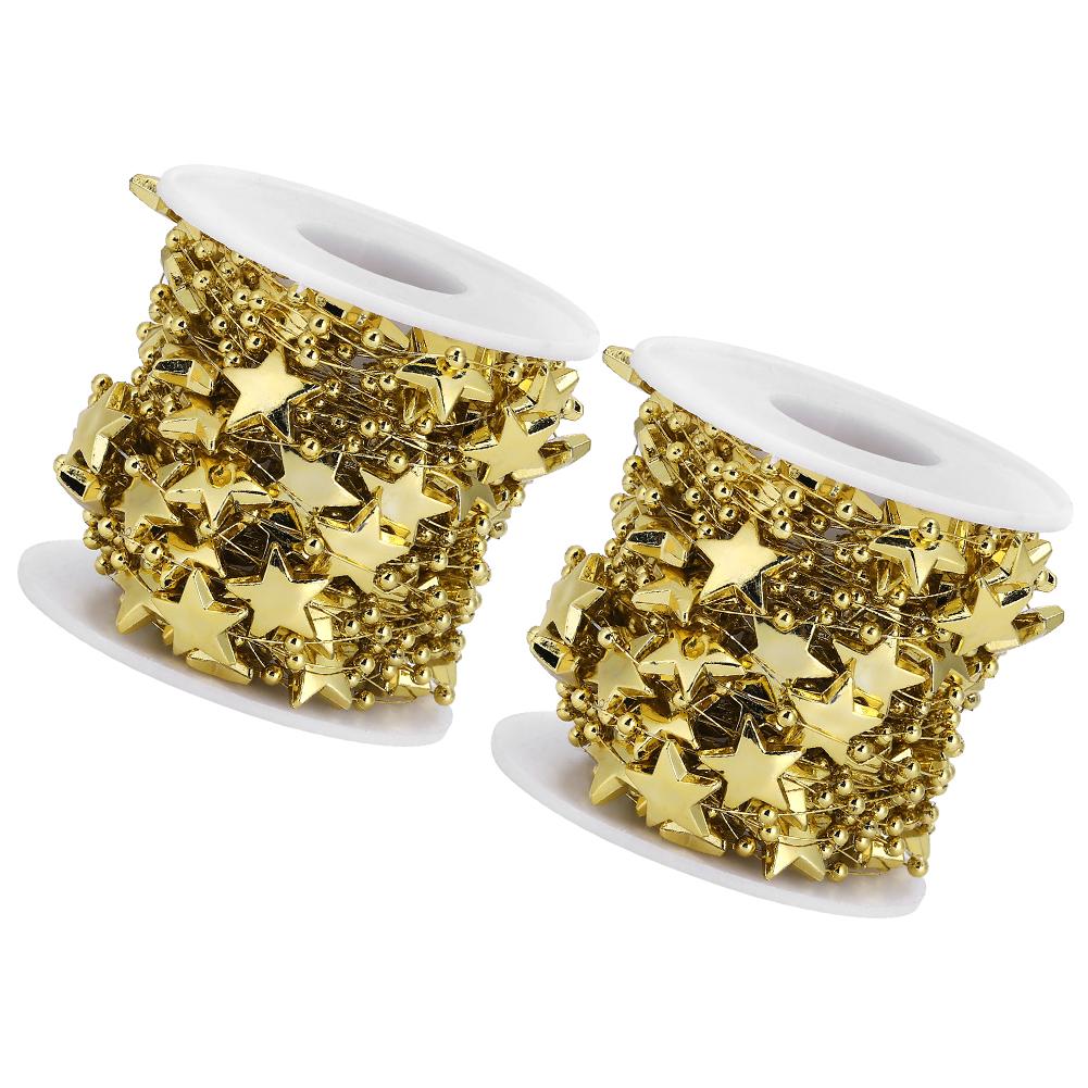 2 Peças ABS Estrela de Cinco Pontas Pérolas Contas Cordão para Casamento Buquê de Noiva Decoração de Natal(Ouro
