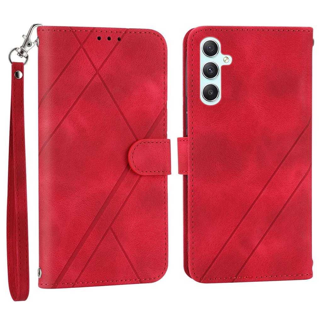 For Samsung Galaxy A15 4G/A15 5G Case Imprinted Line Leather Phone Cover with Handy Strap