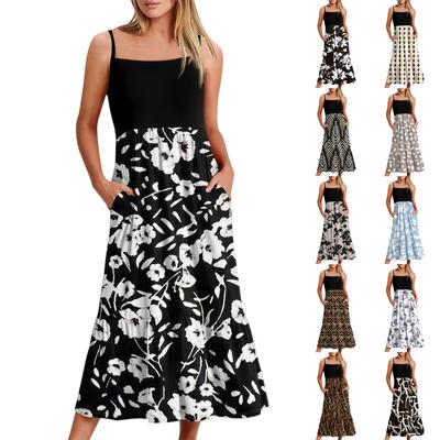 Women's Long Beach Casual Elegant Spaghetti Strap Maxi Dress Floral Low-key Flowing Bohemian Dress