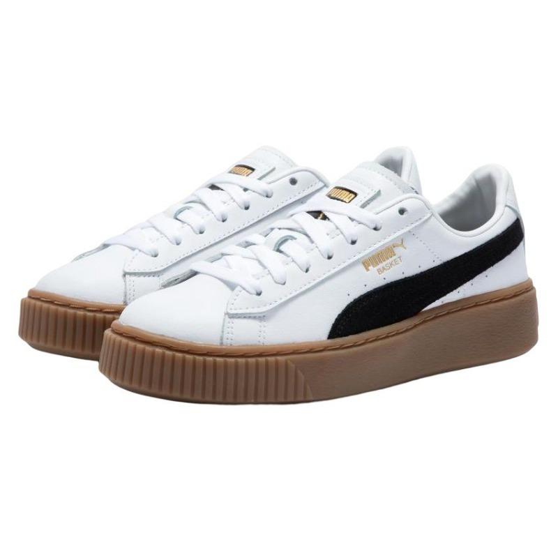 PUMA BASKET PLATFORM L Women Full Grain Leather Vintage Wear-resistant Platform Low-top Skate Shoes White 394369-01