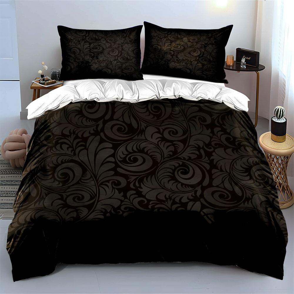 Elegant Black Floral Three-Piece Design Kid'S And Adults' Bedroom Decor, Exquisite Three-Piece Bedding Set Gift