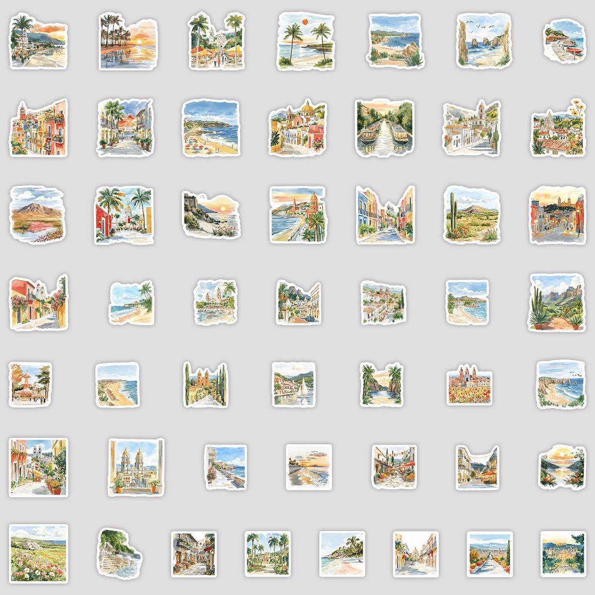 50 Watercolor Mexican Graffiti Stickers for Water Bottles & Computers – Creative Scenery Decor