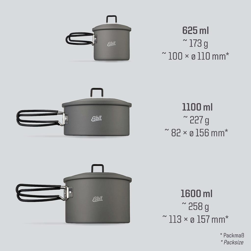Esbit Camping/Outdoor Pot/Cooker, Aluminum Pot, 625ml, ESPT625HA0, Gray