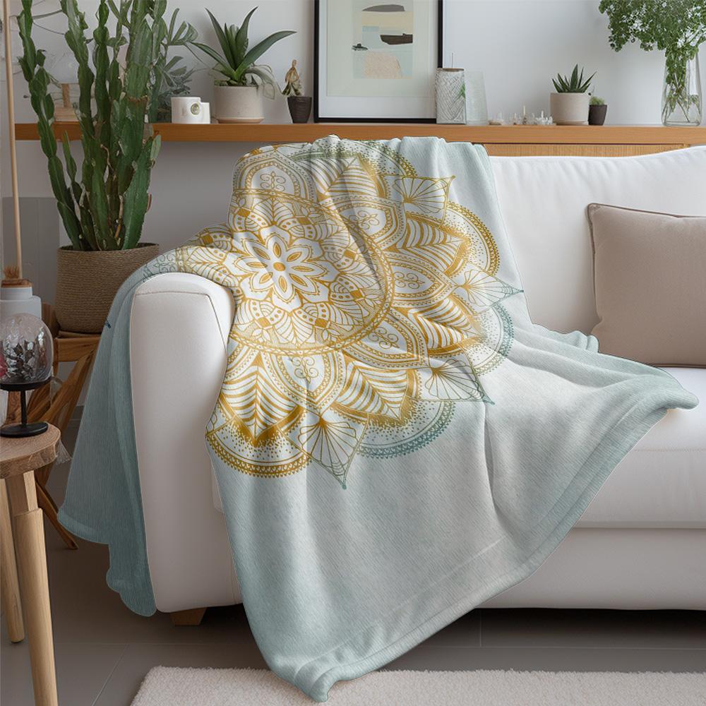 Soft Cozy Plush Blanket with Floral Mandala Pattern Warm Throw Blanket for Sofa Bed Decoration Gift