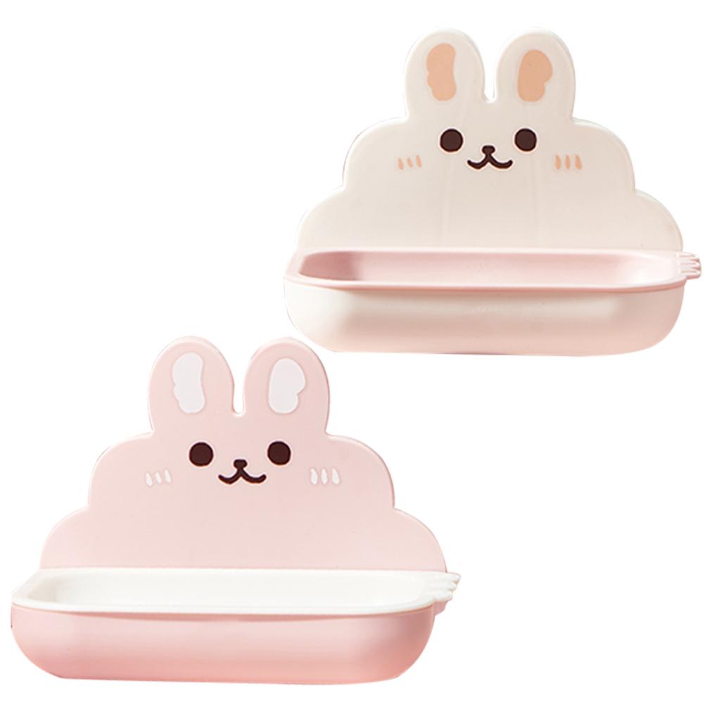 2 Pcs Cartoon Rabbit Soap Dish Draining Holder Pink White Wall Mount Bathroom Kitchen Non slip Smooth Edge Storage Tray