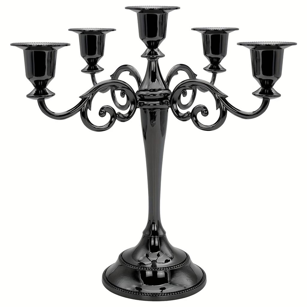 1pc Vintage Five-Headed Black Candlestick - Perfect For Weddings, Church, Halloween, Christmas, Formal Events