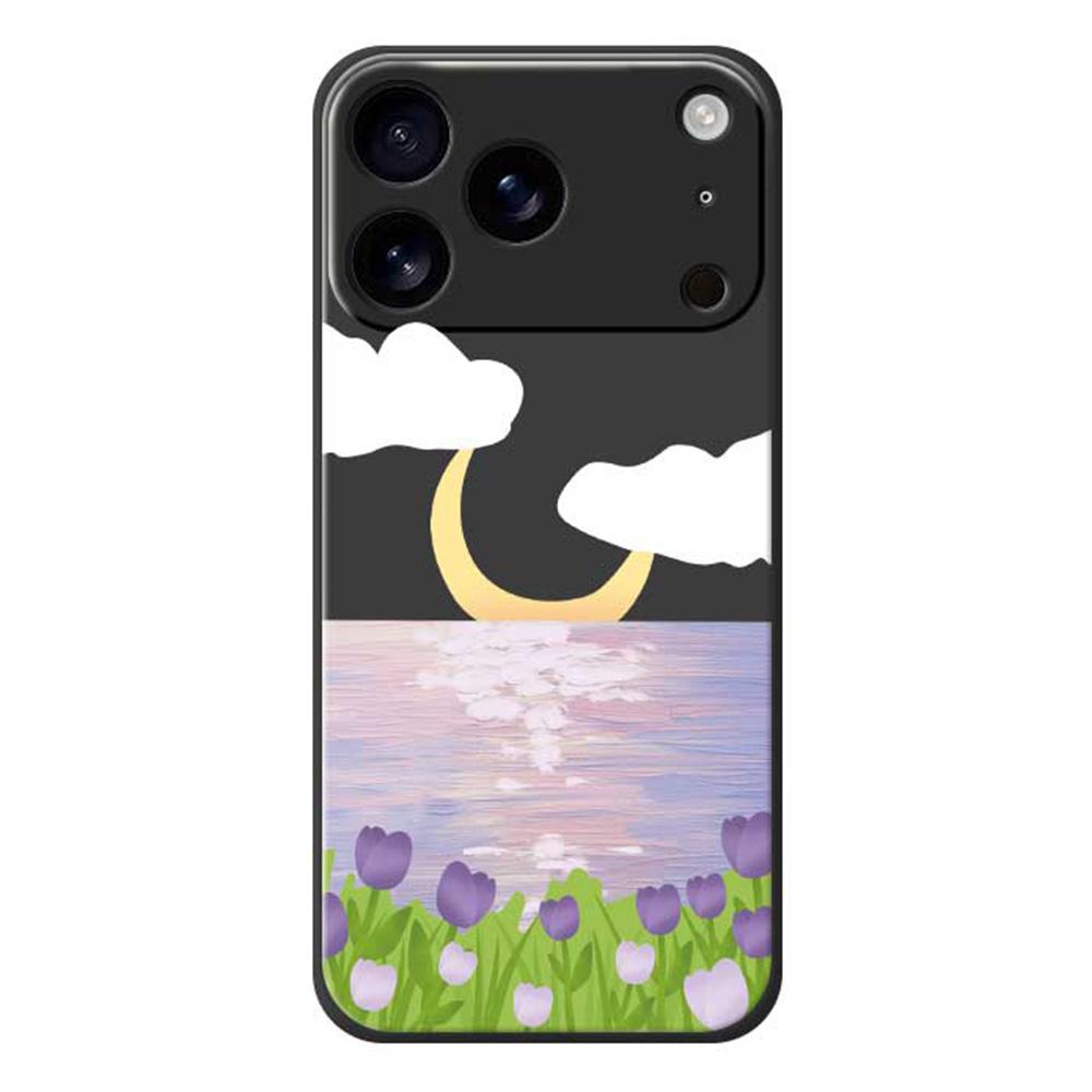

For iPhone 17 Pro Max Case Flowers and Sea Pattern Printing Straight Edge TPU Phone Back Cover Black