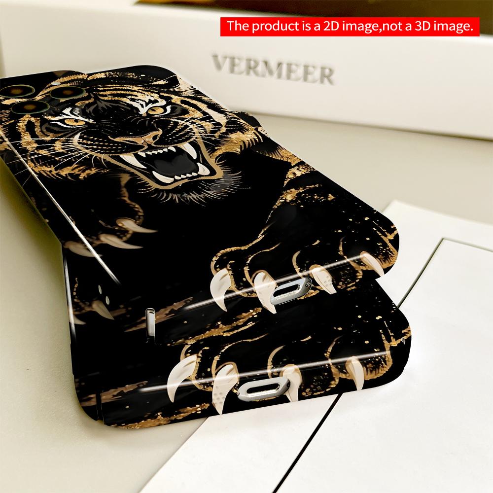 2DFlat Golden Tiger Roar Phone Case All Inclusive Film Hard Phone Case, Compatible with iPhone 18 Pro Max 17 16 15 14 13 12 11