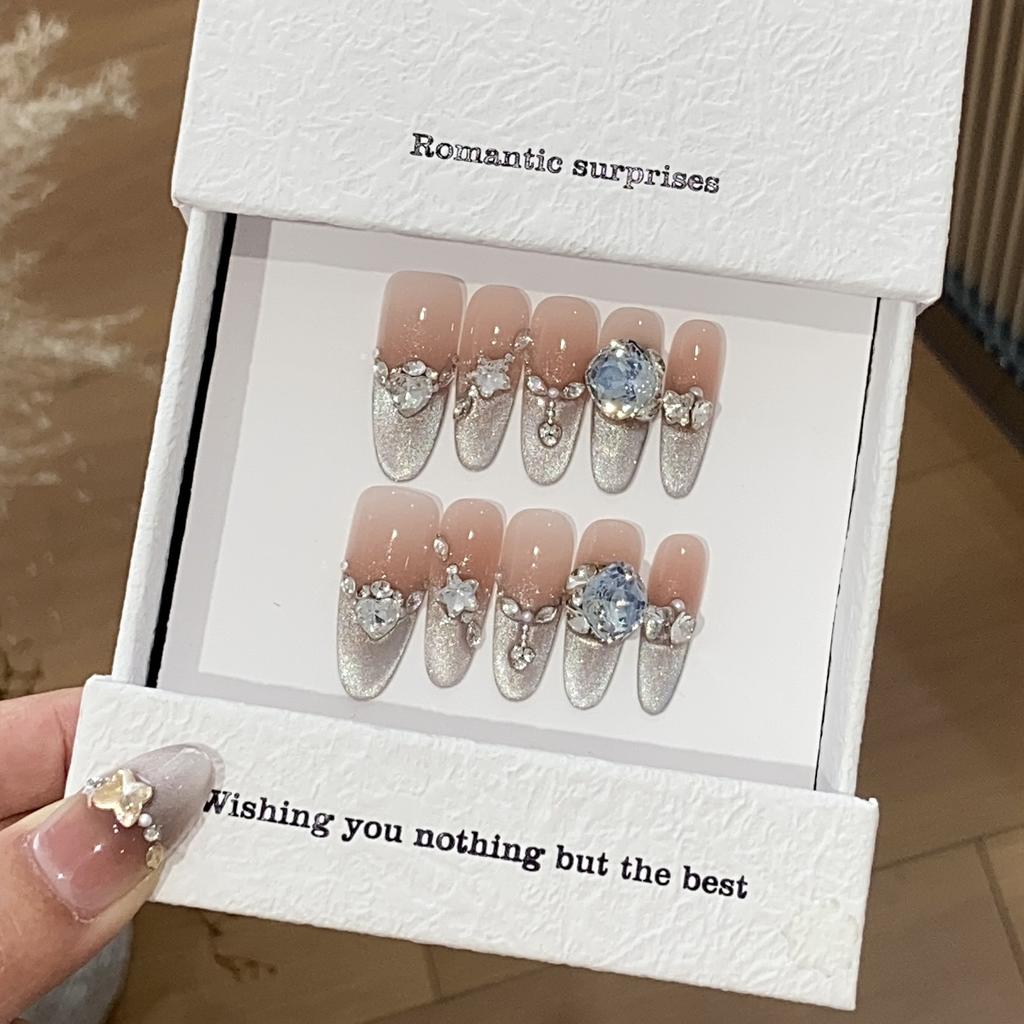 Handmade Ice-transparent Blush Gradient Cat Eye Small Broken Diamond Chain Square Diamond Milky Way with Trace Wear Armor