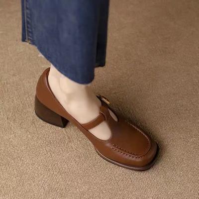Retro Mode Spitz Zehen Niedriger Absatz Damen Schuhe T-förmige Schnalle Mary Jane Schuhe für Damen Plateauabsätze Zapatos De Mujer