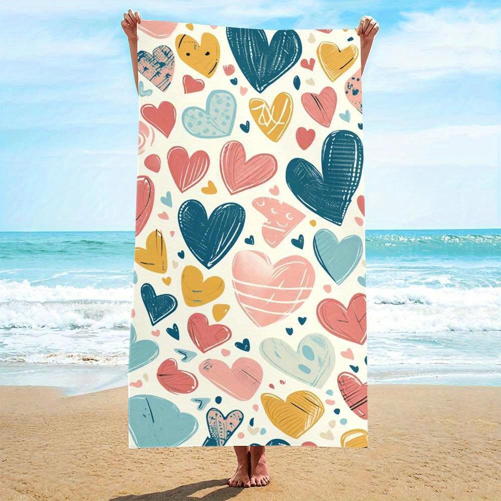

Microfiber Colorful Heart Pattern Beach Towel Quick- Ultra-Fine Fibers with Strong Wrap Design for Pool and Seaside Use W40*H60(CM)