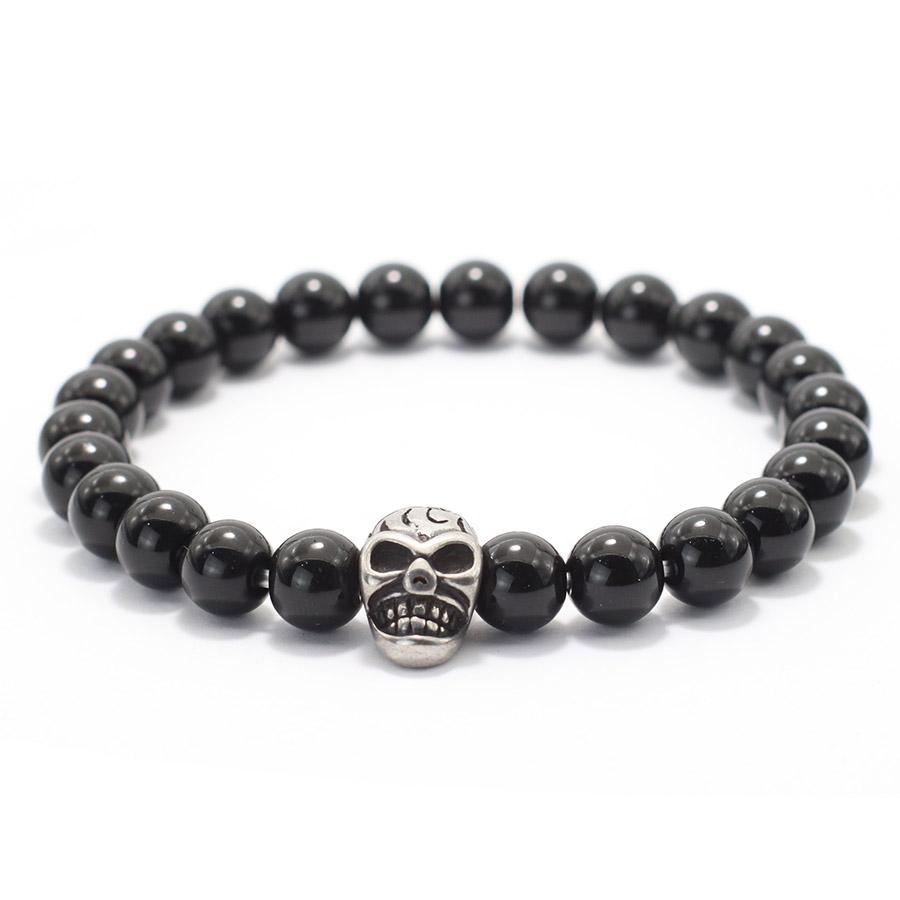 

8 мм титановая сталь серебряный череп бисерный браслет для мужчин и женщин натуральный тигровый глаз вулканический камень шарм браслеты Pulseras