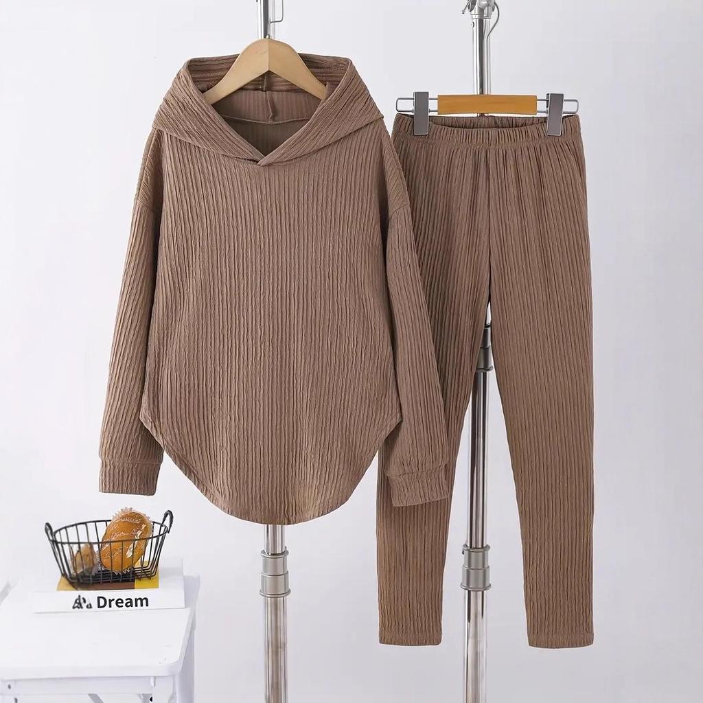 Casual Hooded Tops 2 Piece Sets for Women Fashion Solid High Waist Long Pants Set Female Holiday Women's Clothing Autumn Winter