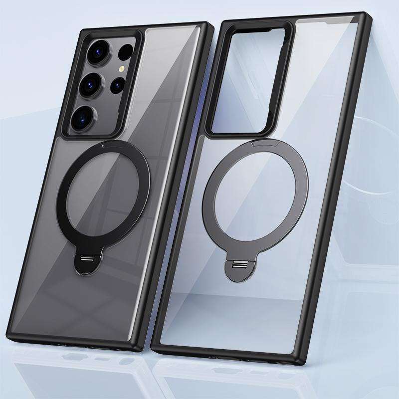 For Samsung Galaxy S23 Ultra Magnetic Case TPU+Acrylic Phone Cover Rotary Ring Kickstand