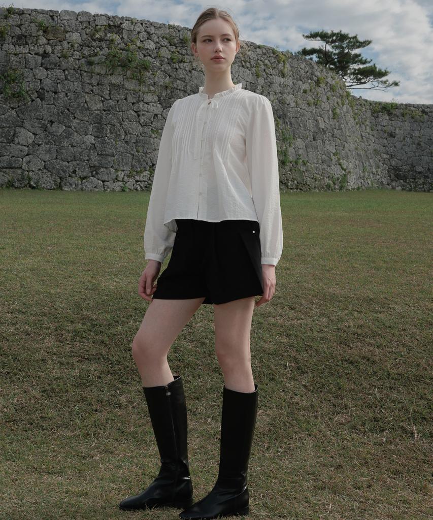 DEHEVE Ribbon Ruffle Blouse [Ivory]