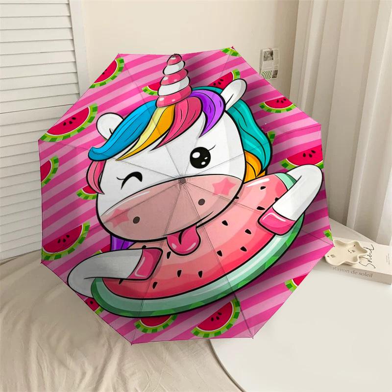 

1PC Unicorn Watermelon Umbrella-8-Rib Reinforced Portable Folding Travel Suitable for All Seasons Outdoor Daily Use-G408