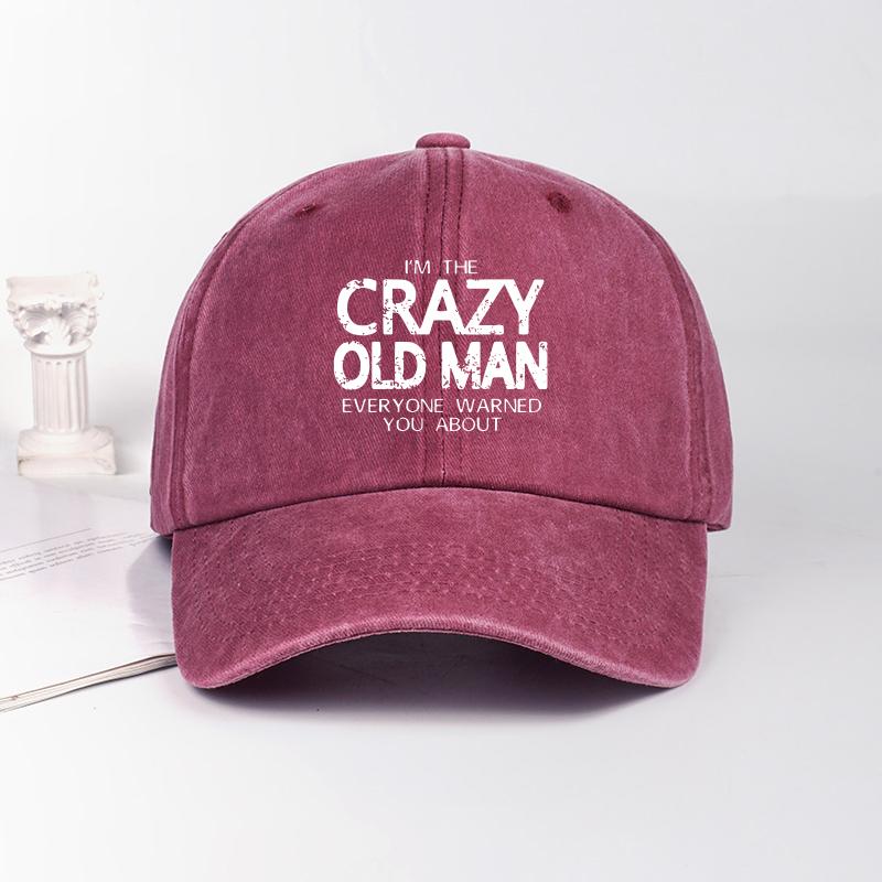 Funny "Crazy Old Man" Print Washed Baseball Cap Adjustable Unisex Grandpa Casual Sun Hat