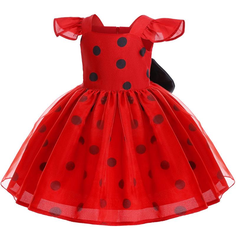 New Cosplay Ladybug Polka Dot Dress Princess Dress Girls Fly Sleeve Polka Dot Halloween Dress Dress