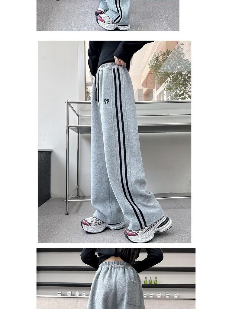 2025 Mädchen Fleece-Sweathose: Hochwertige Herbst/Winter Freizeit-Sporthose mit weitem geradem Bein für mittlere und große Kinder, modisch und verdickt.