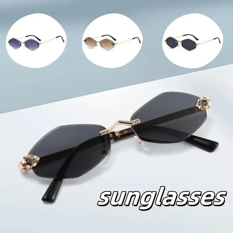 Latest Rimless Cut Edge Sunglasses Woman Diamond Personalized Sunglasses UV Protection Small Frame Vintage Metal Shades Eyewear