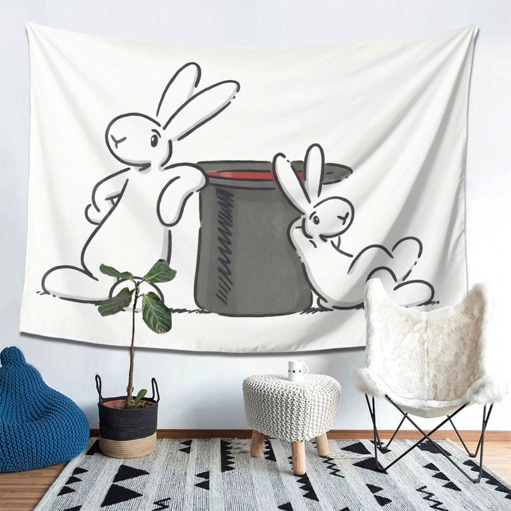 1pc Black White Magic Bunny Tapestry 2D Single Print Playful Home Decor Soft Accessory Cute Functional WhimsicalThemed Durable