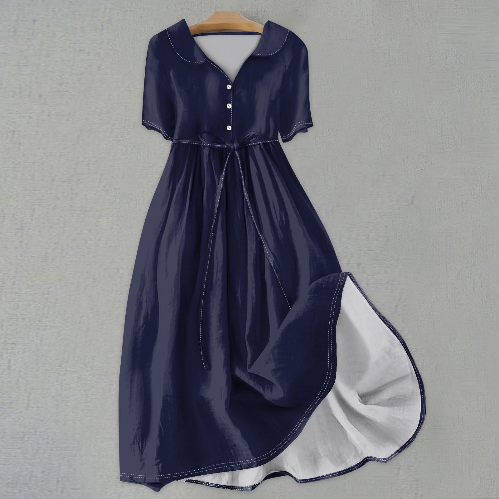 Женская мода сплошной цвет воротник с лацканами пуговицы с коротким рукавом одежда ремни — фото 11