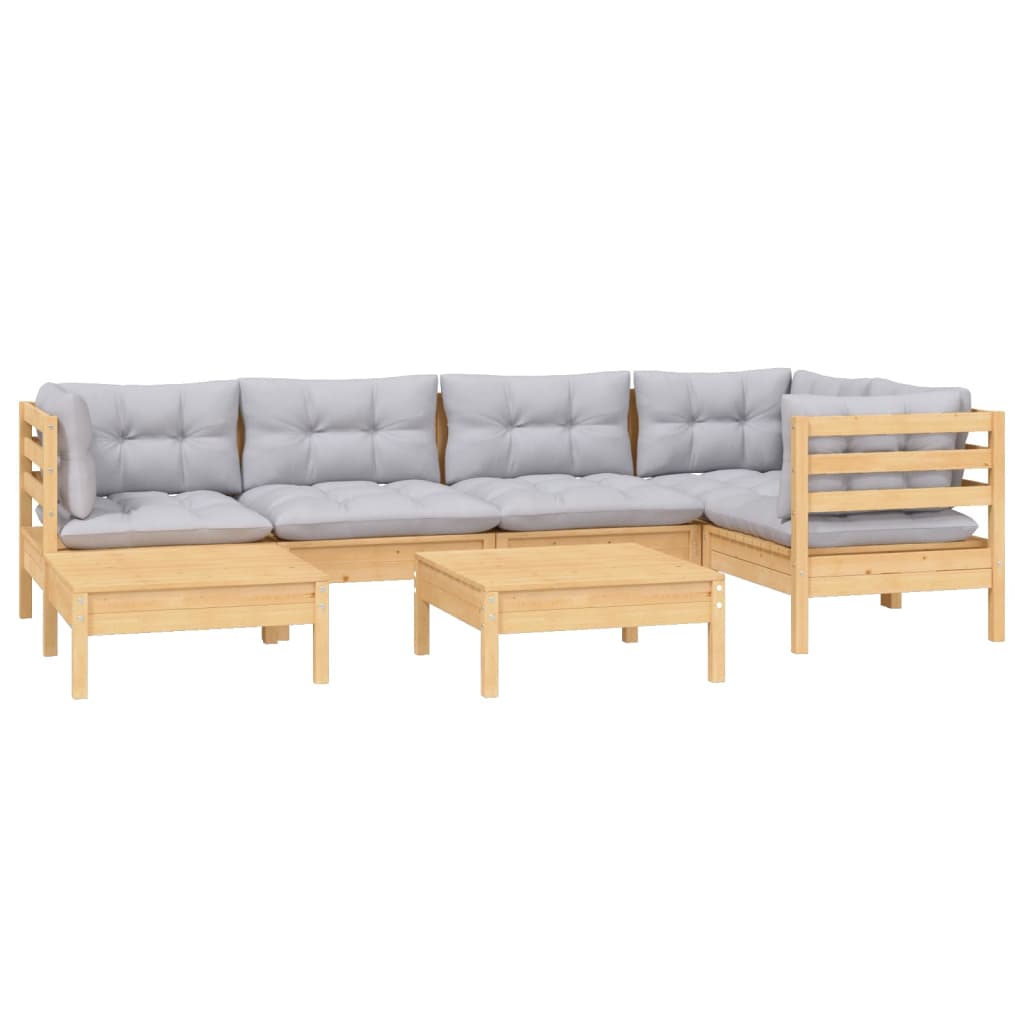 Vidaxl 7-Cz. Garden Lounge Set, Grey Cushions, Pine