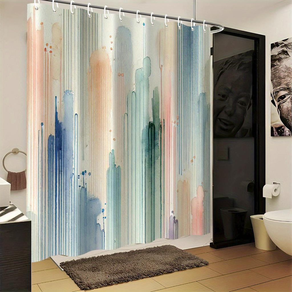 Cortina de Ducha Abstracta Paisaje Urbano Acuarela 1 Pieza Con 12 Ganchos Para Baño Decoración del Hogar Poliéster Impresión Plana 2D 70.8X70.8 Pulgadas