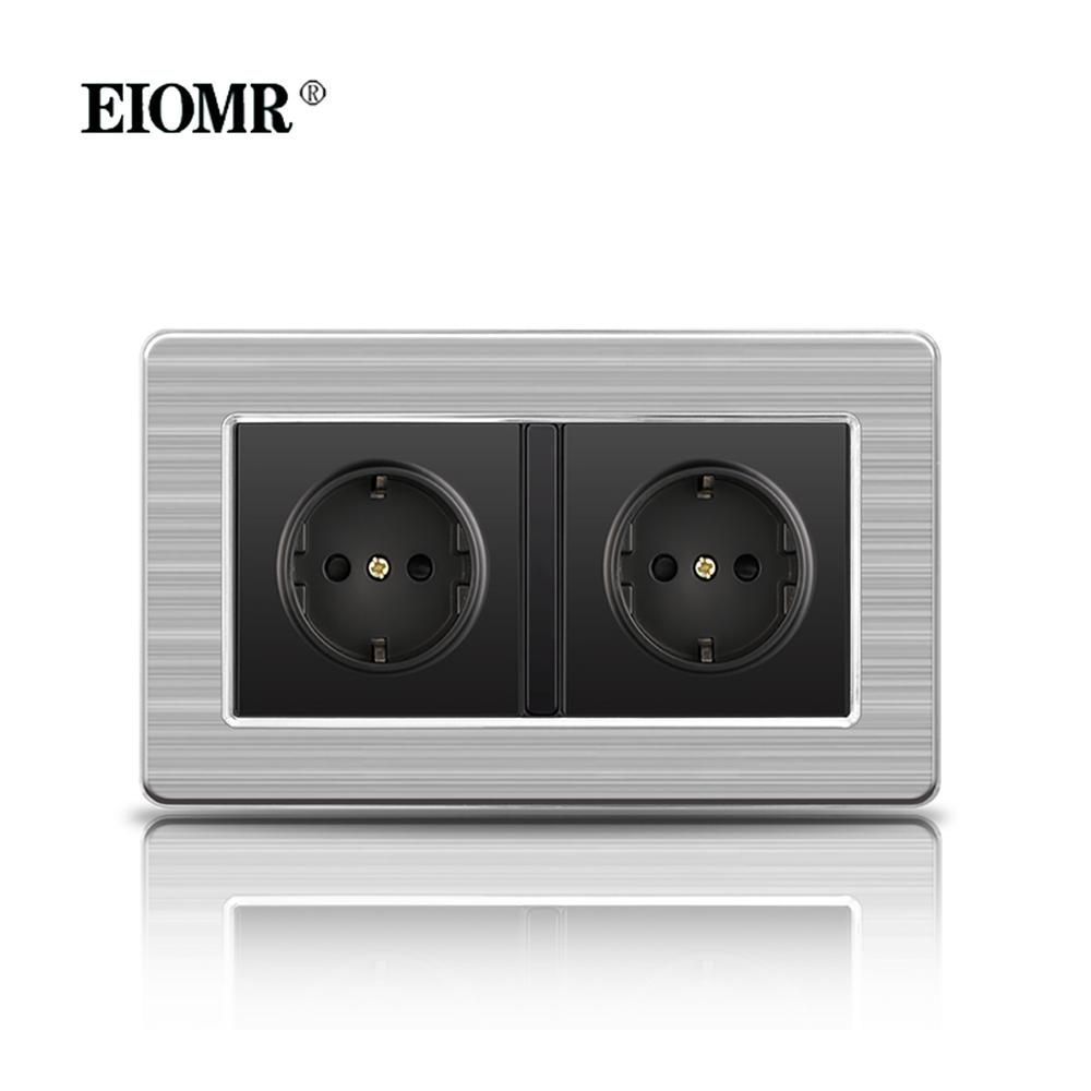 EIOMR 16A Black EU Standard Wall Sockets and Switches Stainless Steel Panel with Children Protective Door with USB Power Outlet
