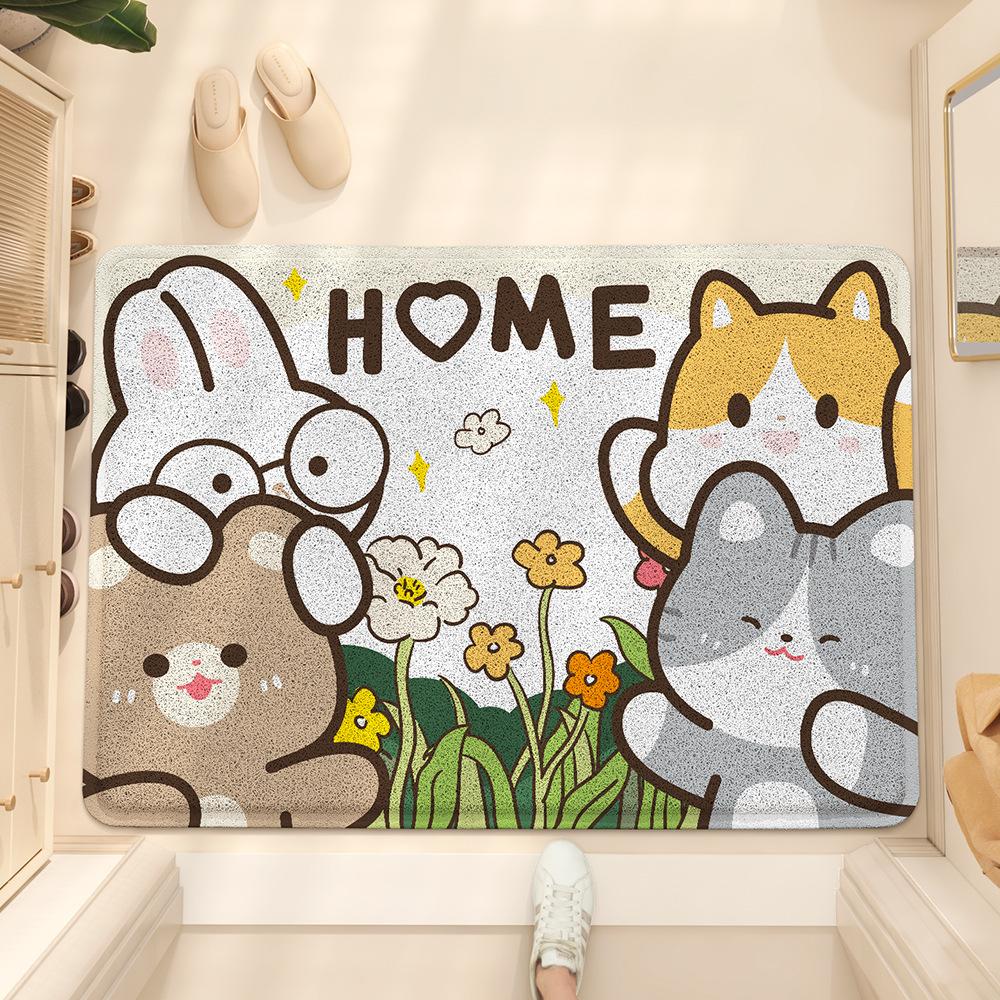 Cartoon Kat Zijde Cirkel PVC Huis Vloermat Entree Deur Vuilafstotend Antislip Mat Stofverwijdering Voetmat Entree Deurmat 45*75cm