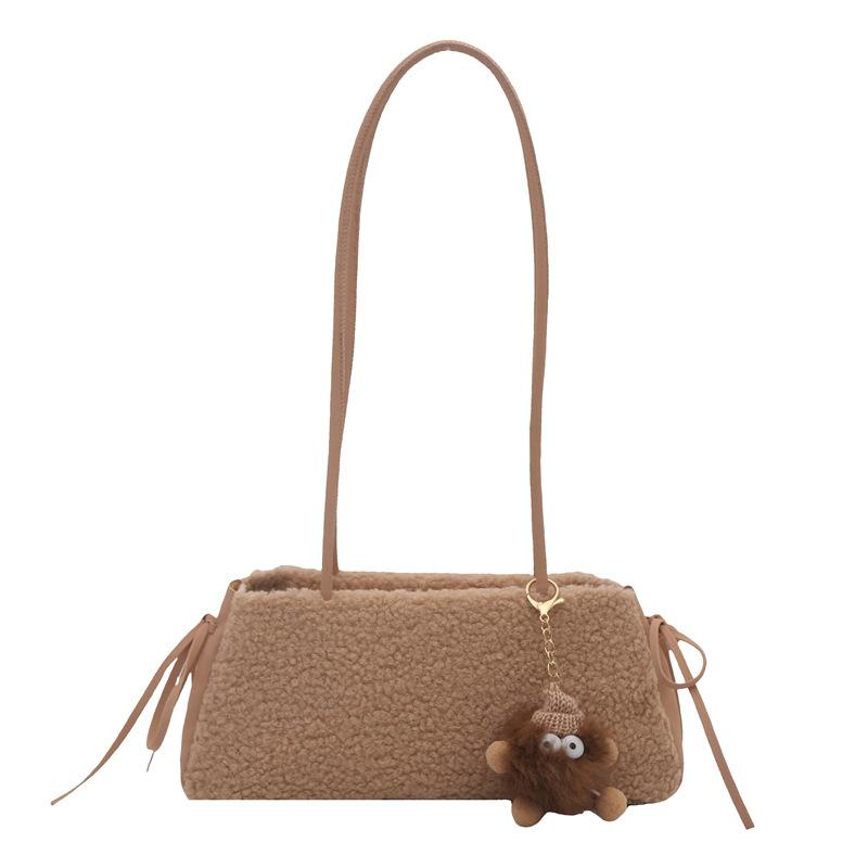 Autumn and winter new lamb wool mini mobile phone bag, high-end simple shoulder bag, fashionable shoulder plush messenger bag