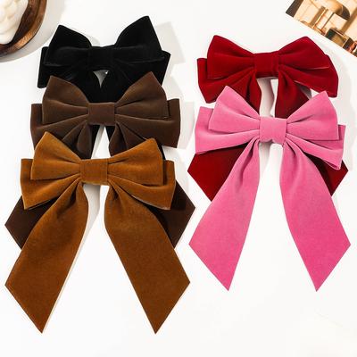 Velvet Black Red Bow Hair Clip Pearl Floral Spring Ponytail Clip Korean Style Elegant Barrettes Women Girl Hair Styling Headwear