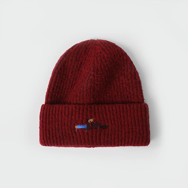 Cute Puppy Embroidered Knitted Hat Warm and Cold Hat Children Autumn and Winter Versatile Casual Face Small Cold Hat