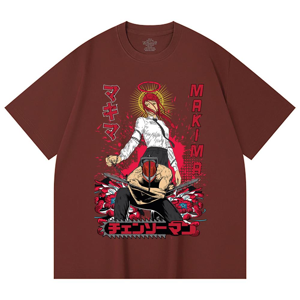 230 Gsm 100% Cotton Chainsaw Man V23 Denji Makima Print Unisex Heavy Cotton T Shirt